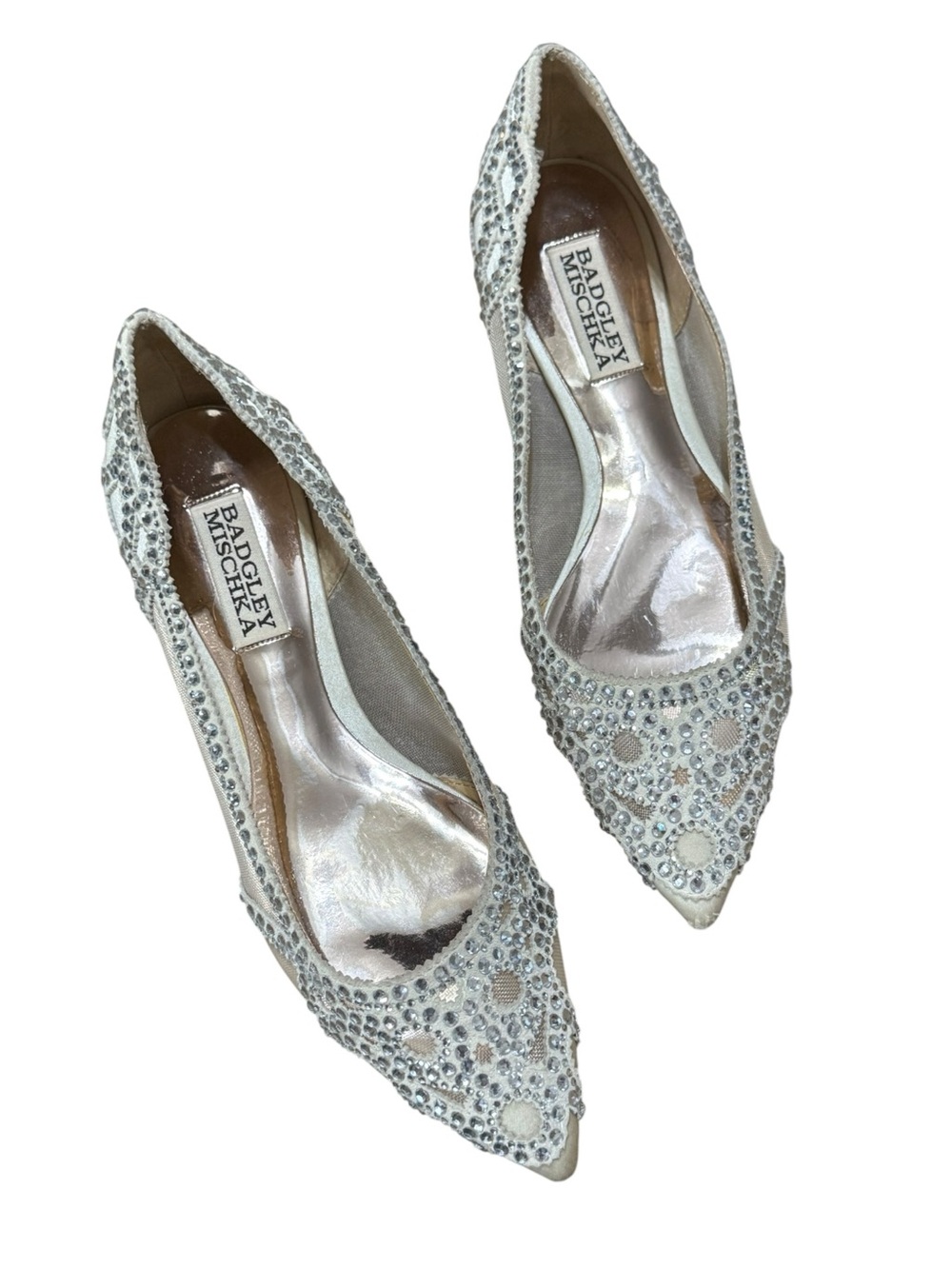 Badgley Mischka Gigi Crystal Embellished Pointed Toe Flats Ivory Size 5